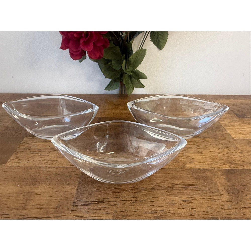 Nachtmann Clear Crystal Leaf Bowls Set of 3 German Dessert Serving Dishes